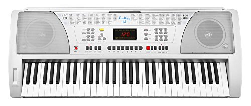 Funkey 61 SL Keyboard Silber (61 Tasten, 100 Klangfarben, 100 Rhythmen, 8 Demo Songs, Netzteil, Notenständer)