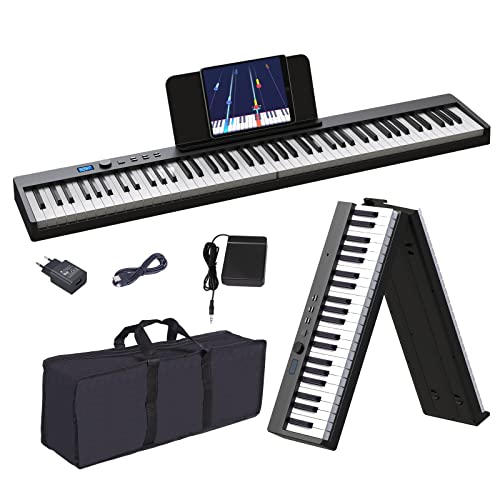 OYAYO Faltbares Klavier mit 88 Tasten Piano Full Size Semi Weighted, Faltbares Klaviertastatur mit USB MIDI & Bluetooth, Klaviertasche, Piano Keyboard für Anfänger Geschenk