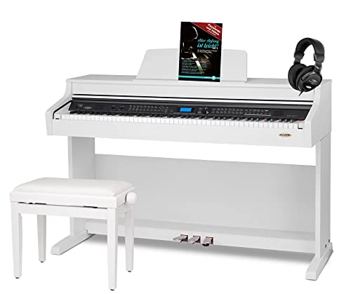 Classic Cantabile DP-A 410 WM E-Piano Set inkl. Bank, Kopfhörer und Schule (Digitalpiano 88 Tasten Hammermechanik, Kopfhöreranschluss, USB, Begleitautomatik, 3 Pedale, inkl. Noten und Hocker) weiß