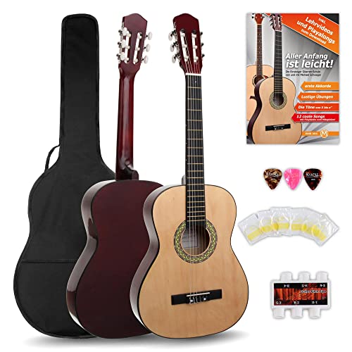 Classic Cantabile AS-851 3/4 Konzertgitarre Starter Set (Komplettes Anfänger Set mit Klassik Gitarre, Gigbag Tasche, Nylonsaiten, Lehrbuch/Schule, 3x Plektren und Stimmpfeife)