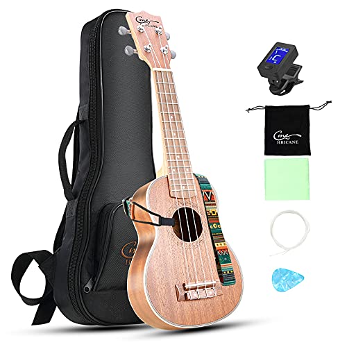 Hricane Ukulele Sopran Ukulele für Kinder Anfänger Starter 21 Zoll Professional Ukulelen Set mit Tasche, Tuner, Gurt, Plektren, Nylon Saiten und Reinigungstuch